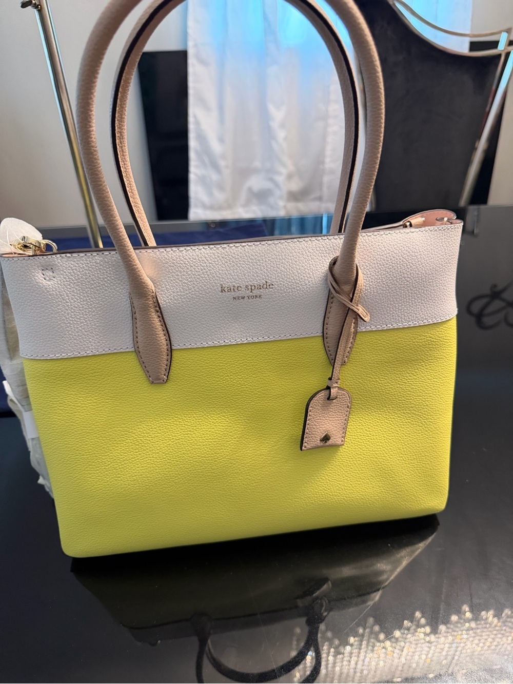 kate spade Yellow and White Colorblock Leather Tote - Picture 2 of 11